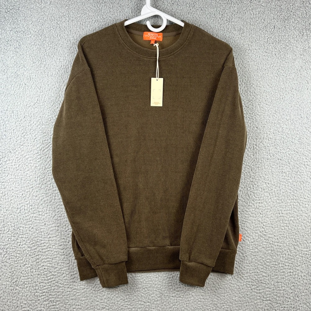 Negative Space‎ Mens Small Olive Brown Ribbed Corduroy Crewneck Sweatshirt NWT
